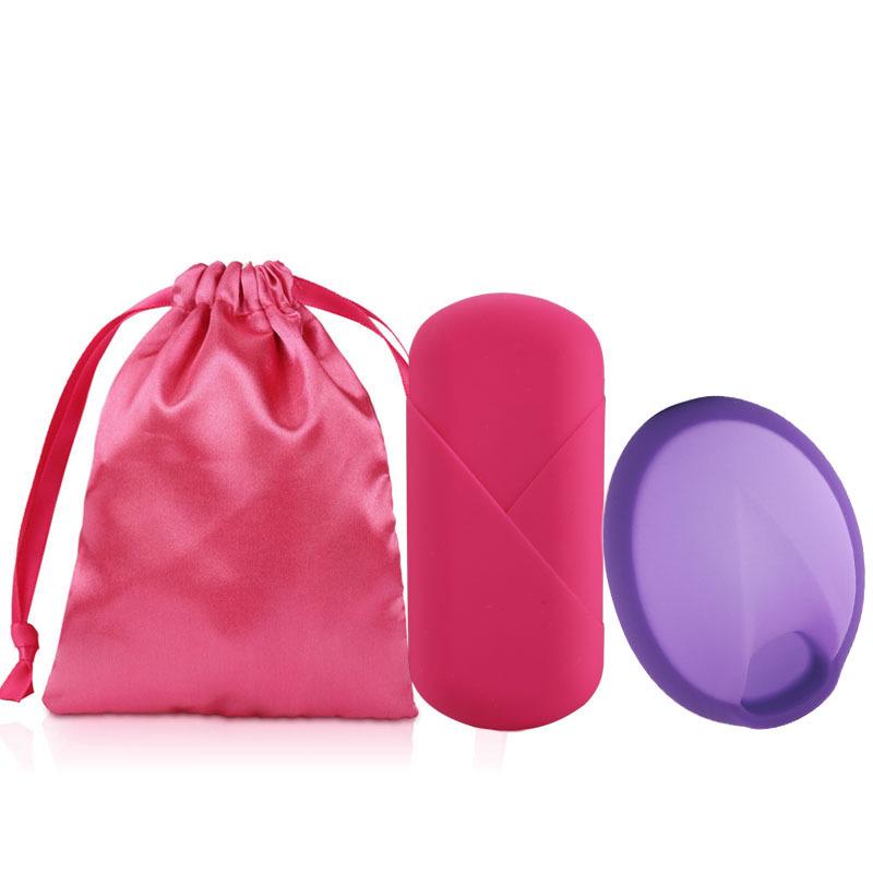 Silicone Menstrual Disc Cup with Storage Box and Built-in Handle for Women