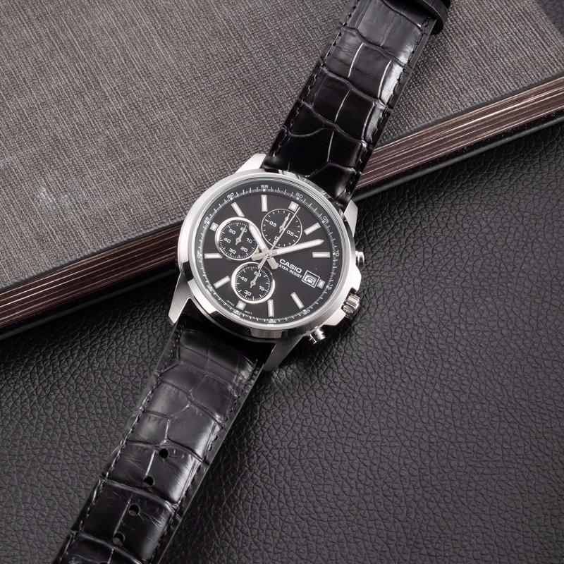 Casio Dress Three Eye Design Waterproof Pointer Simple Quartz Movement Leather Strap Men Watches Black MTH-5001L-1APR