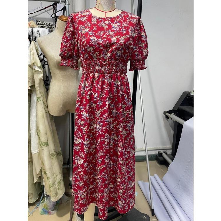 Women Summer Puff Sleeve High Waist Floral Midi Vacation Print Long Comfortable Lightweight High Recognition Elegant with Flattering Chic Dress