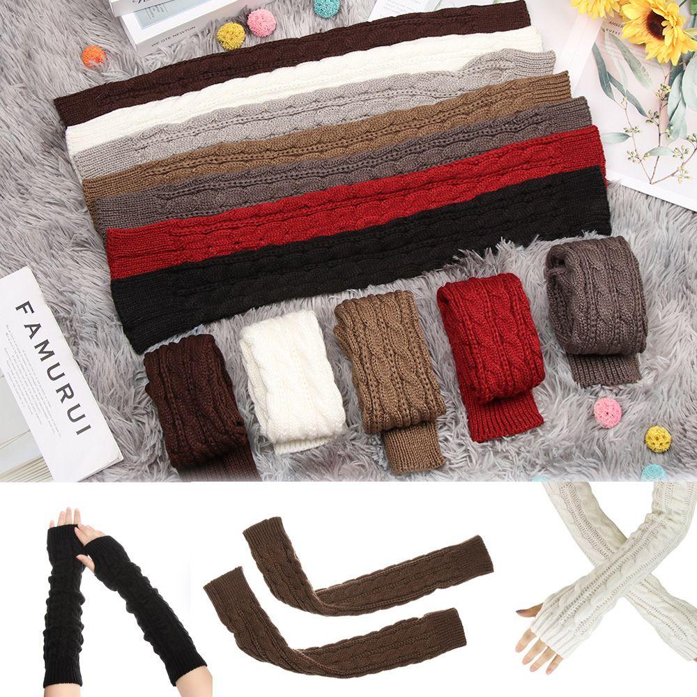 Fashion Fingerless Autumn Winter Spring Knitted Gloves Wool Mittens Long Gloves Arm Warmers