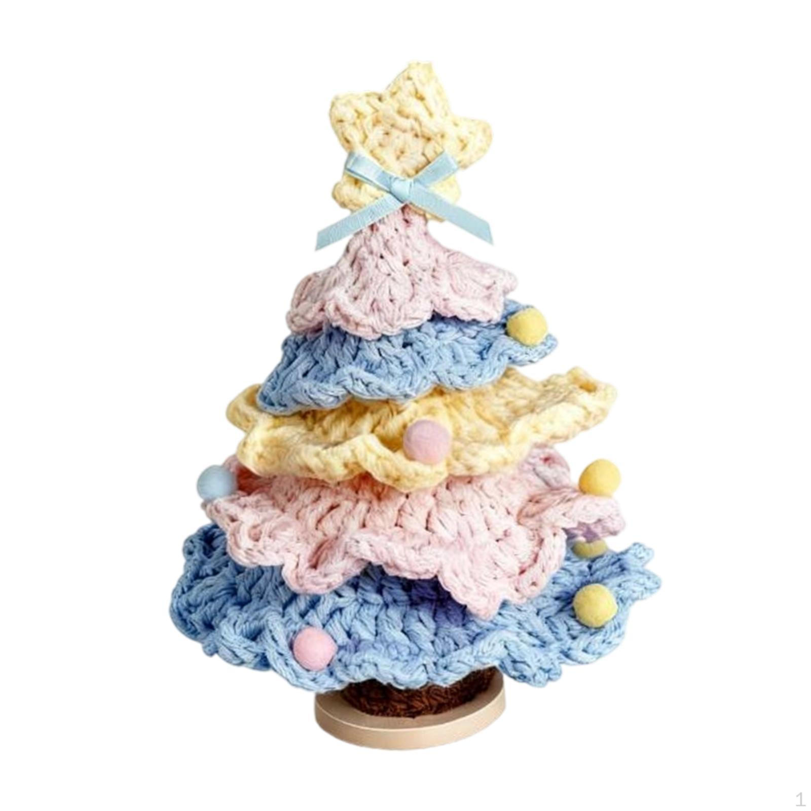 

Crochet Christmas Tree Ornament Decor Small Compact Xmas Knitted Toy for Office Macaron Color
