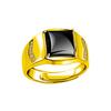 Men's Adjustable Black Agate Square Ring with Black Diamond - Korean Style and Smooth Finish