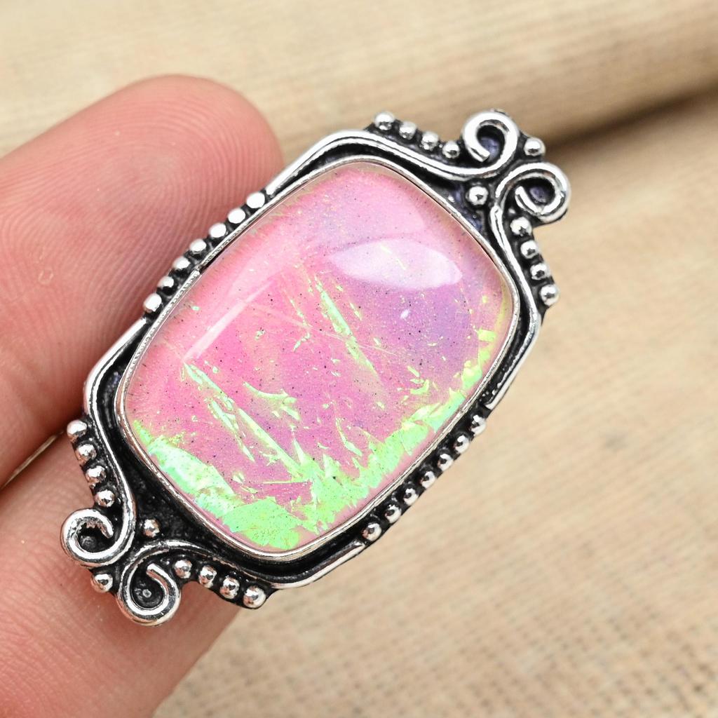 AAA+ Pink Triplet Opal Handmade Solid 925 Sterling Silver Jewelry Ring For Women