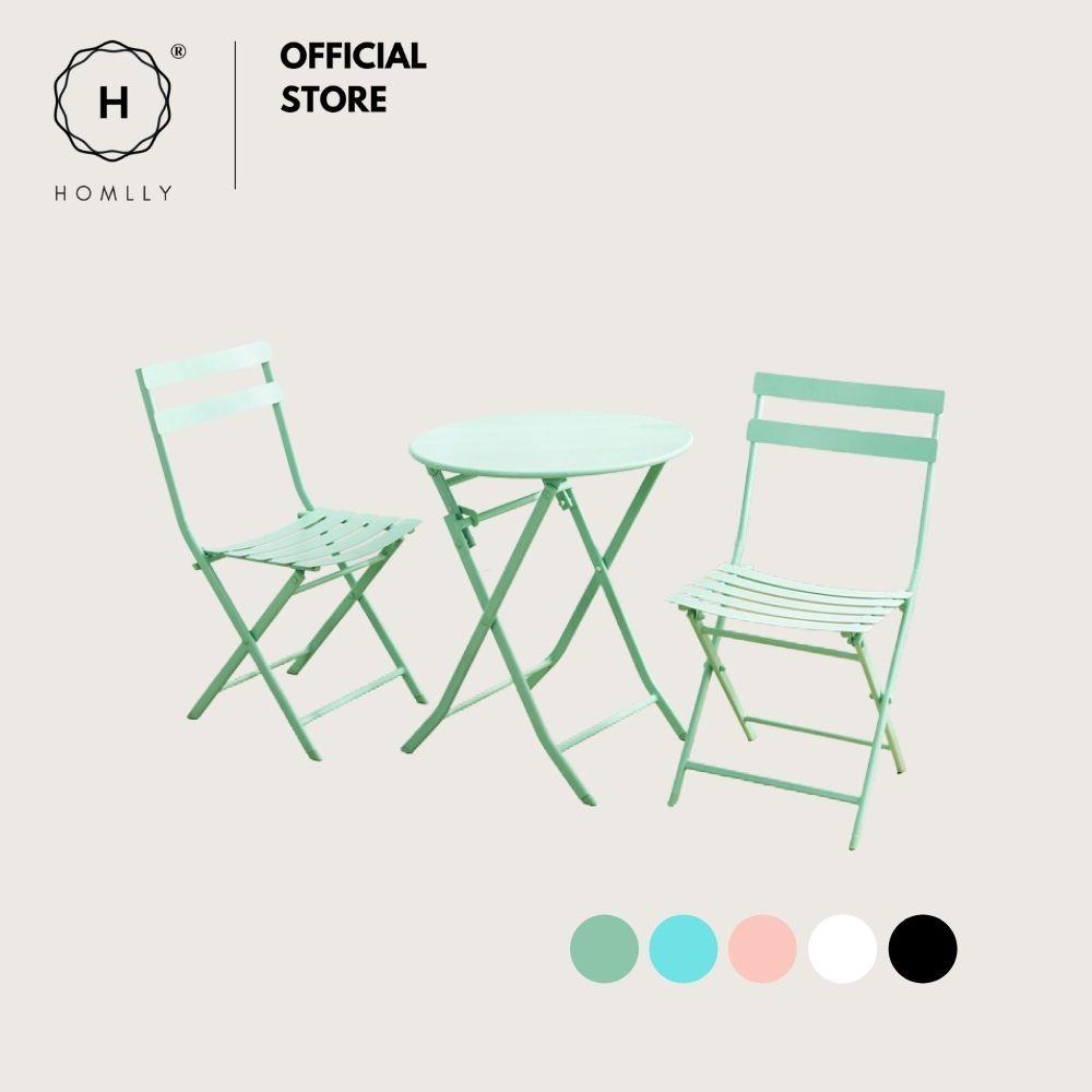 Homlly Ostoo Folding Outdoor Patio Balcony Table and Chairs (2PCS)