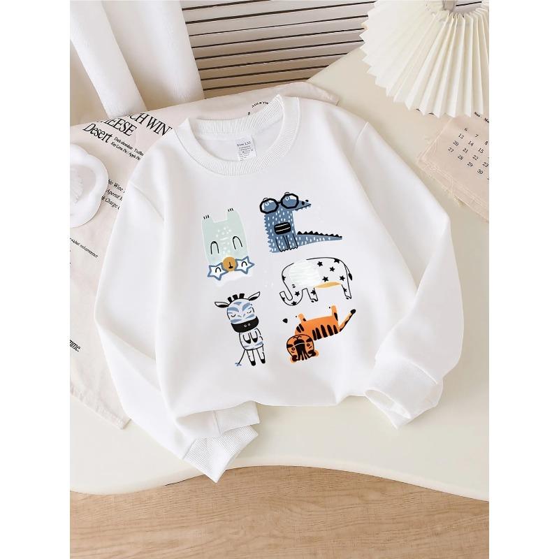 European sizes Crewneck Sweatshirt for Kids Featuring an Adorable Animal Design with Stars, Soft And Comfy Sportswear Is Perfect for Casual Outings