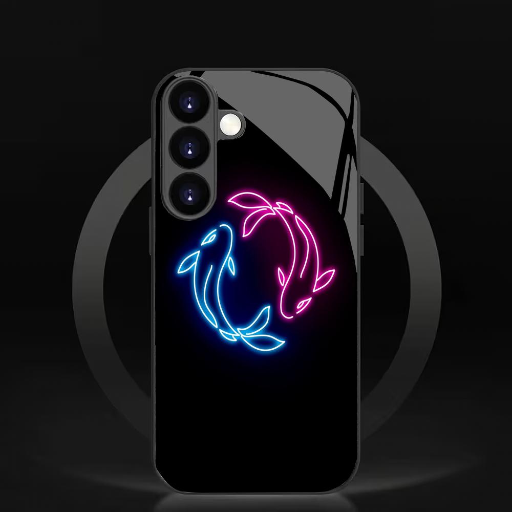 Double Fish Playful Tempered Glass Phone Case Suitable for Samsung Galaxy S26 S25 S24 S22 S21 S20 FE/Ultra/Plus Anti Drop