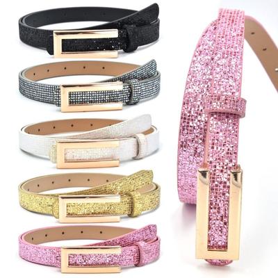 Bling Bling Glitrende Strassbelte Allsidig Glitter PU-skinnbelte Luksusmerke Design Vintage U-formet Spennebelte