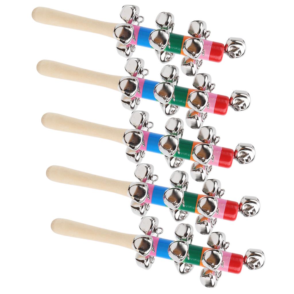 5pcs Handle Wooden Bells Colorful Percussion Instrument Infant Baby Rattle Toys with 10pcs Small