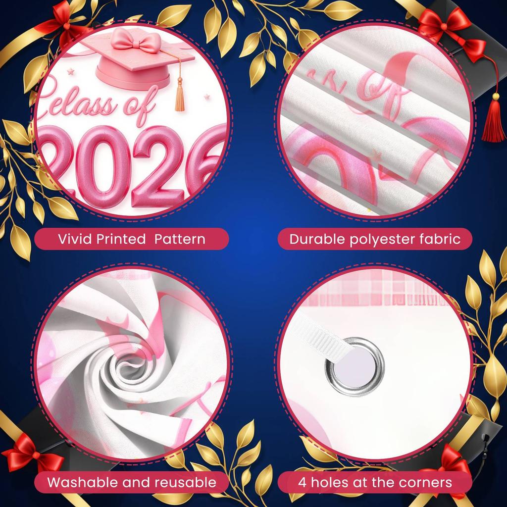 Graduation Celebration Banner Graduation Cap Design Commencement Display 2026 Class Banner Polka Dot Balloons For University
