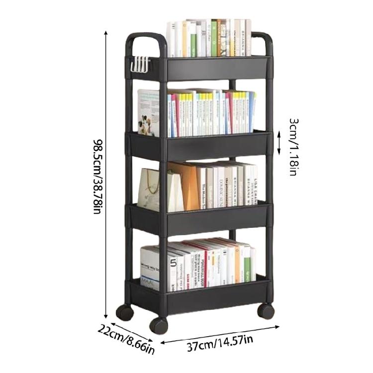 4 Tiers Snacks Holder Trolley with Wheels Space Saving Rolling Cart Adjustable Heights Storage Shelf for Camping
