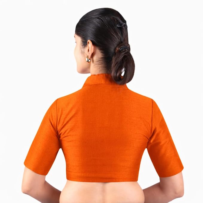 Women’s Solid Collar Neck Readymade Saree Blouse | Front Open Non Padded | Half Sleeve Art Silk Blouse