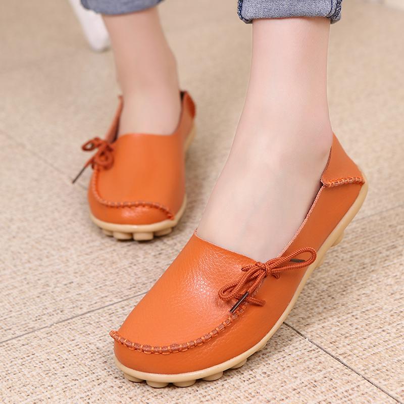 Women Flats Genuine Leather Fashion Walking Women Shoe Moccasins Ballet Flats Oxford Nurse Shoes Black Plus Size Ladies Shoes