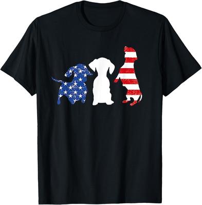 Dachshund Fjerde 4. juli Patriotisk Amerikansk Herre Dame T-skjorte