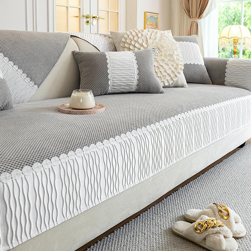 

High-Grade Light Luxury White Chenille Sofa Cushion Four-Season Universal Sofa Seat Cushion Cover Towel Non-Slip And Anti-Cat Scratch Blanket 70*70cm
