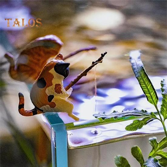 Fishing Cat Figurine Resin Cartoon Kitten Statue Animal Sculpture Home Office Desktop Aquarium Fish Tank Decoration Ornament