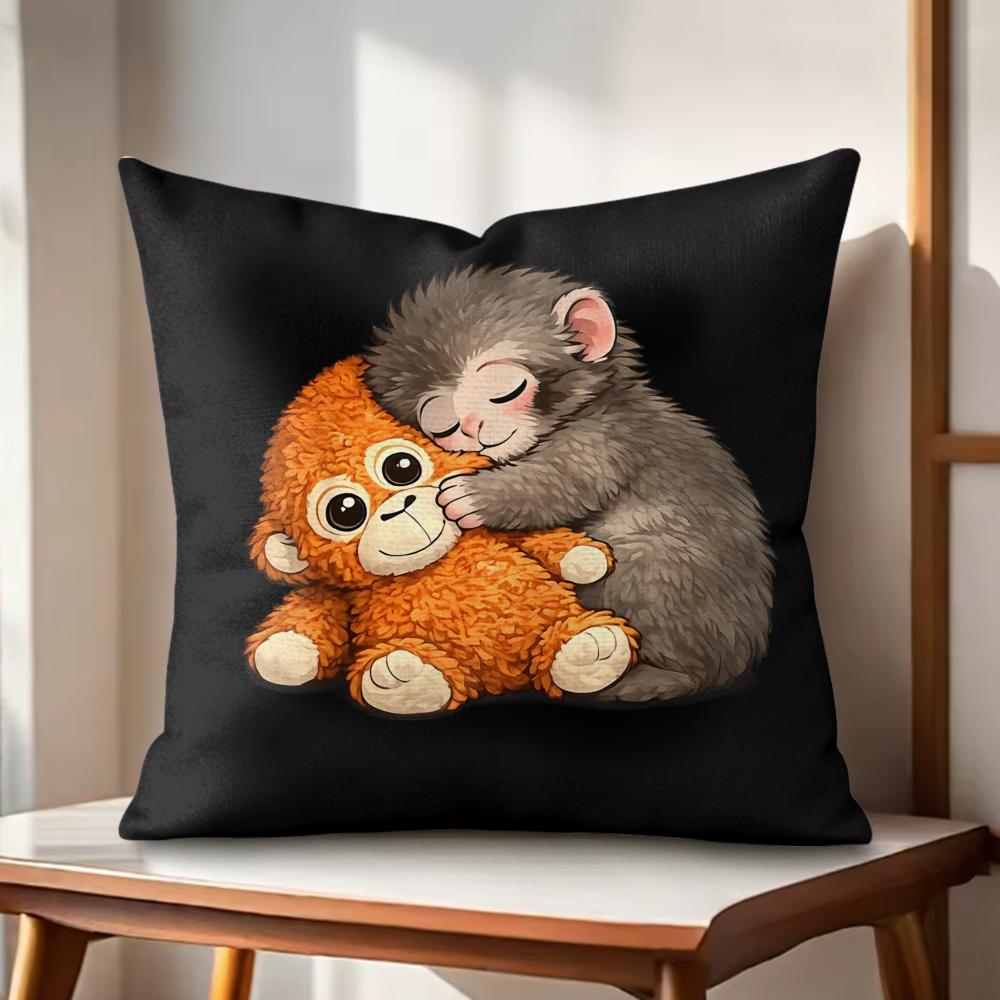 punch monkey Cushion Cover Natural Linen Organic Fabric DoubleSided Printing Couch Pillow Covers Home Decor