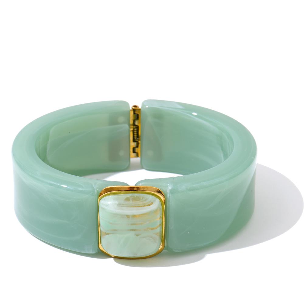 Yhpup 66mm Groen Roze Bruin Paars Acryl Dikke Armband Manchet voor Vrouwen Roestvrij Staal Nieuwkomers 2025 Polssieraad Cadeau