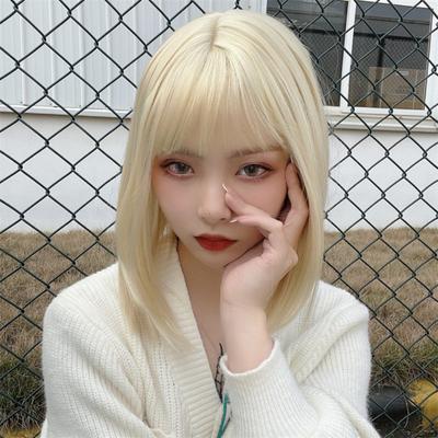 Short Straight Hair Fashion Easy To Wear Fluffy Trendy Light Golden Color Cosmetics Accessory High Temperature Silk Shoulder Length Short Hair Wig for