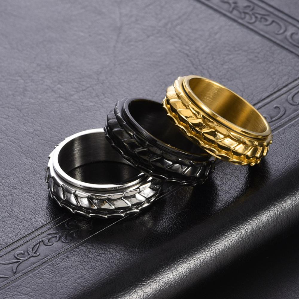 Original Design Men's Dragon Scale Ring Sweet & Cool Style Rotatable Fidget Titanium Steel Spinner Jewelry  Accessory