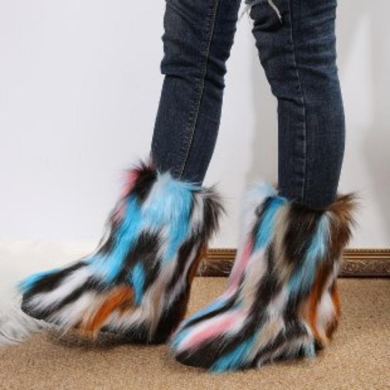 Women's Mid-calf Large Size Thick Sole Winter Warm Fur Fur Snow Boots Padded Lined Ankle Boots Non-slip Hiking Sports Cotton Boots