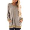 Sweatshirt à col rond bloc de couleur avec poche pour femme - Manches longues T-shirt décontracté