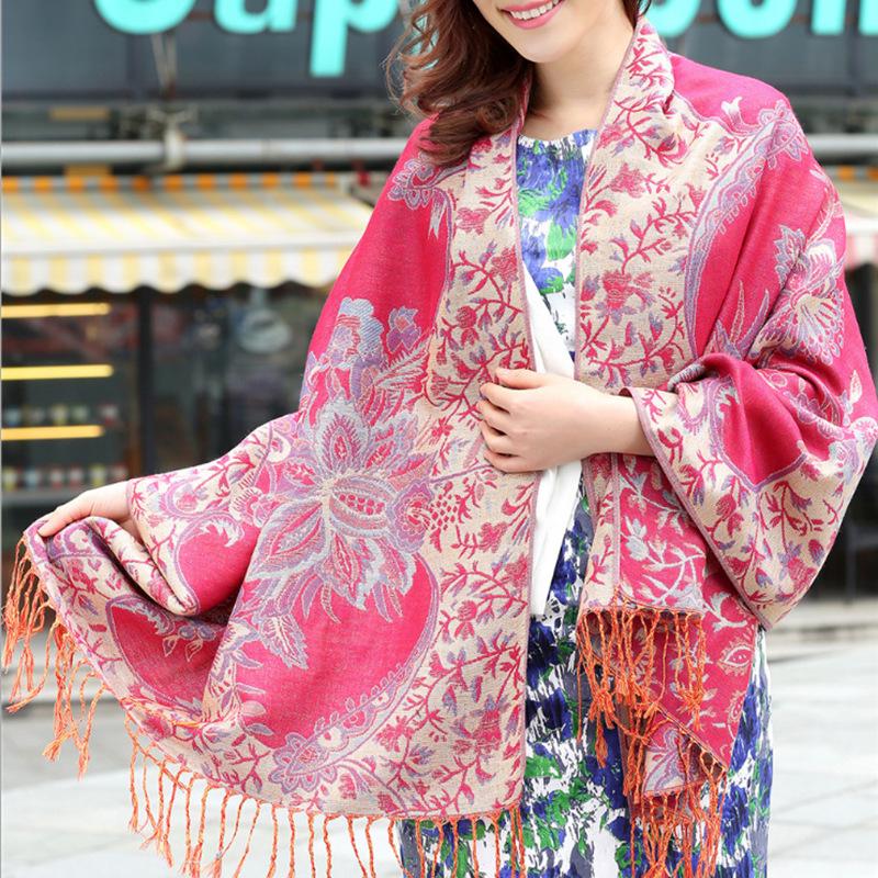 Ethnic Style Double-Sided Gold Thread Jacquard Women's Cheongsam Shawl Scarf - Thickened for Autumn and Winter