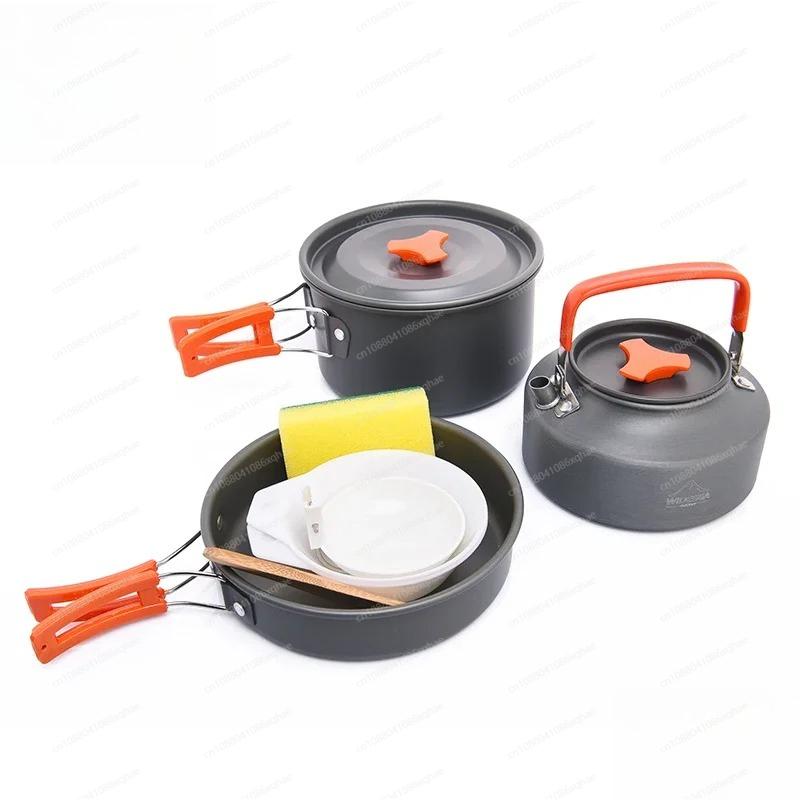 Camping Hiking Picnic Cookware Set, Portable Cooking Utensils Cutlery for Outdoor Travel Fishing
