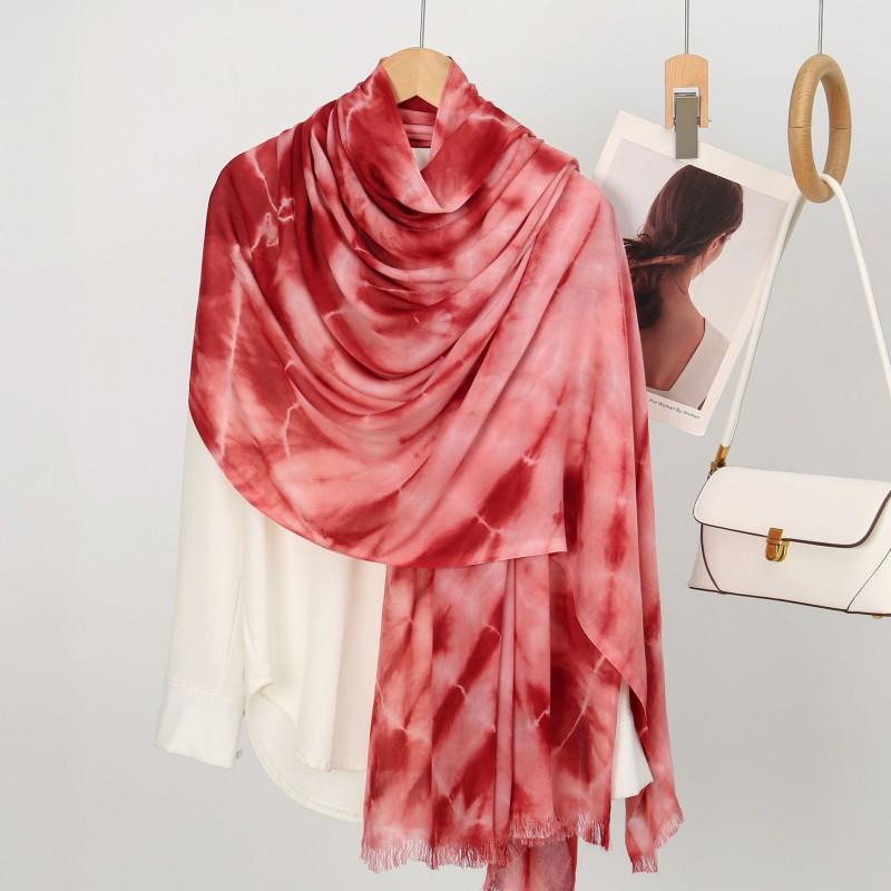 Viscose Rayon Tie-Dye Wide Border Fringed Scarf Shawl Lightweight Breathable Outdoor Travel