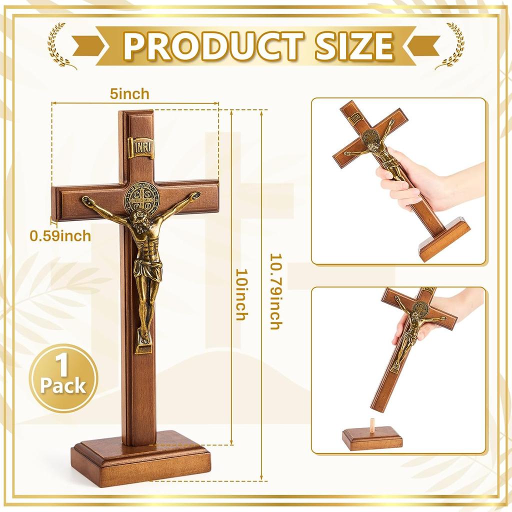 Leinuosen 101 Inch Wooden Cross Wall and Table Catholic Wooden Cross Stand Decoration Jesus Christ Home Baptism Holy Communion Church