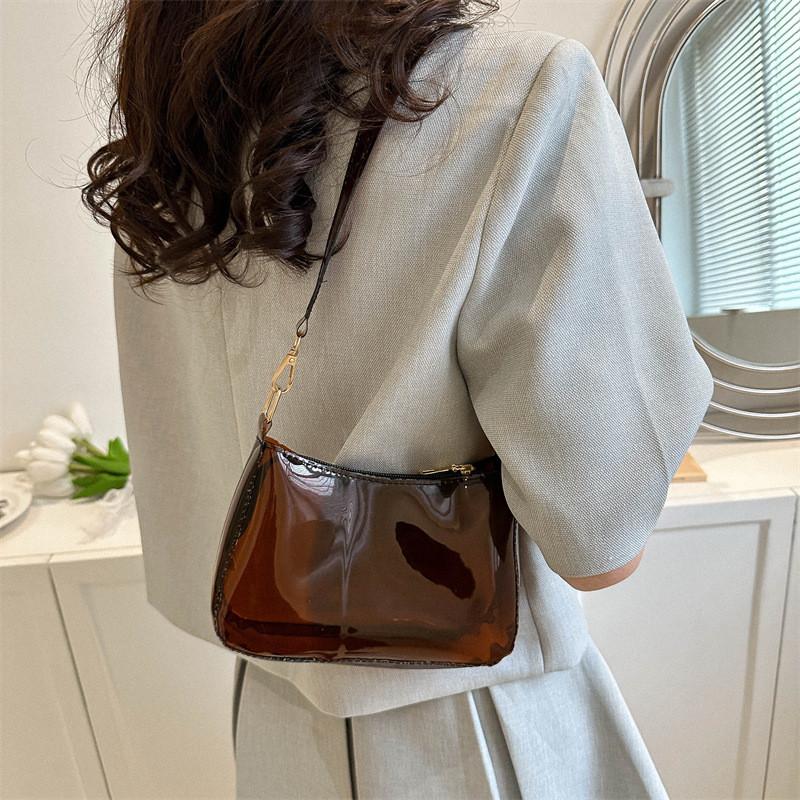 Trendy Street Style Small Pvc Square Shoulder Bag For Women Summer 2023 Fashionable And Simple Underarm Bag With Zipper Closure