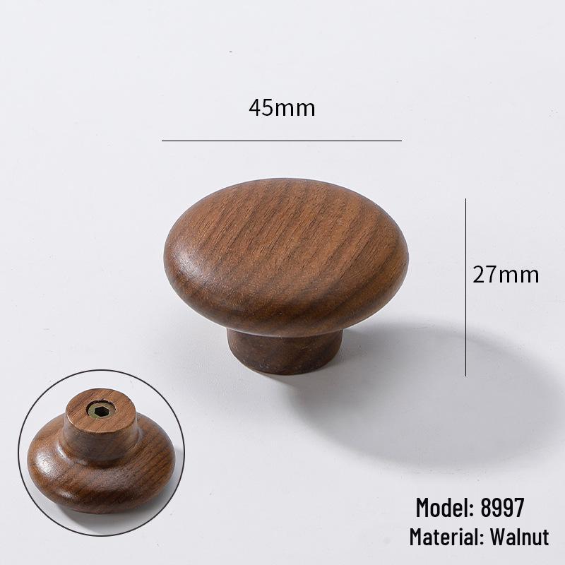 Black Walnut Wood Wardrobe Drawer Pulls - Solid Wood Handles for Children's Cabinet, Japanese Simple Light Luxury Design