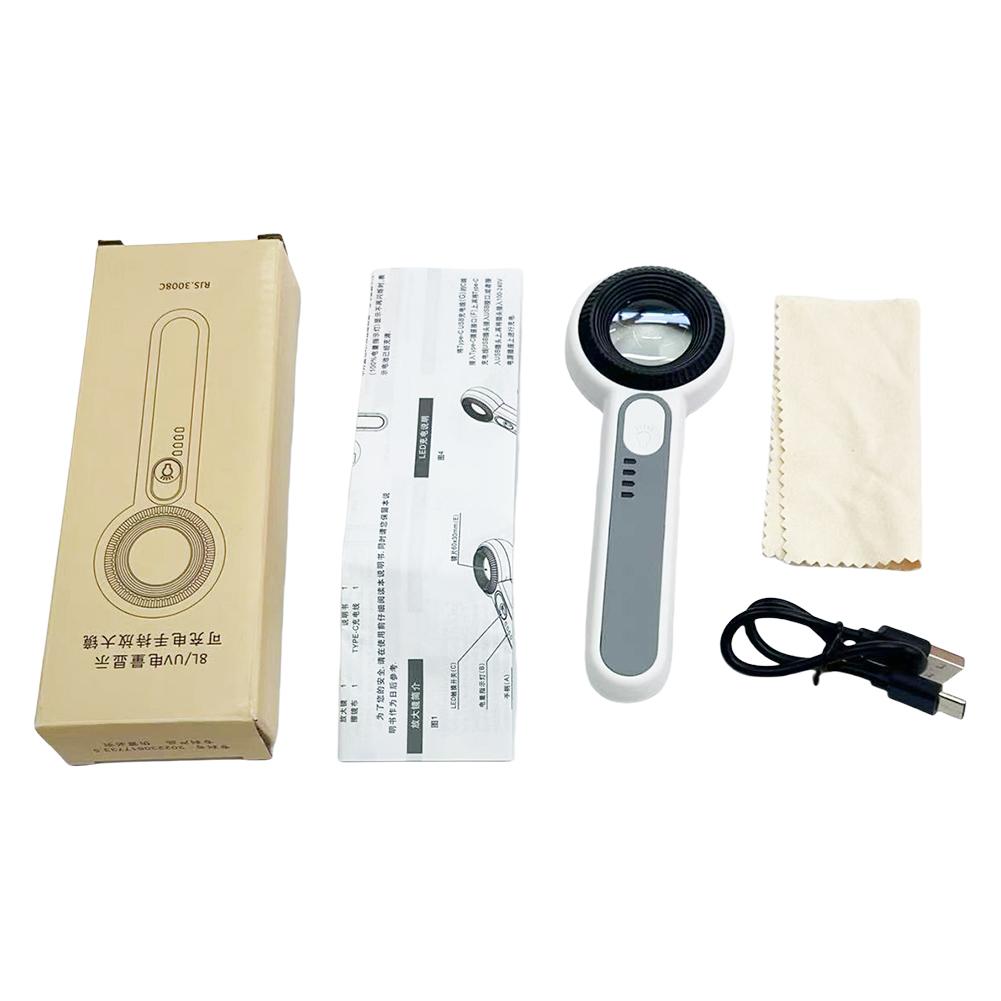 60X Handheld Magnifier with LED Light Portable Lighted Magnifier Rechargeable Illuminated Magnifying Glass for Reading Repair