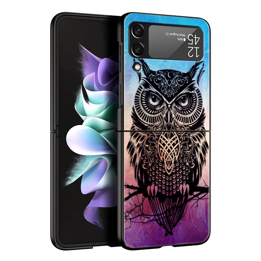 For Samsung Galaxy Z Flip 3 4 5 Hard Black Folding PC Phone Case Cartoon Girl Gifts Lovely Owl For Samsung Z Flip3 Back Cover