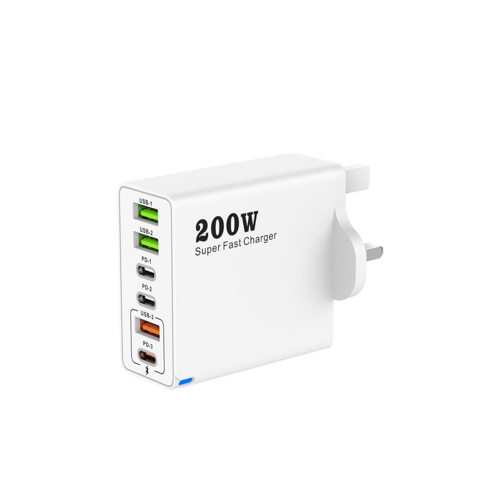 200W USB Multi-Port PD25W Fast Charger for Mobile Devices