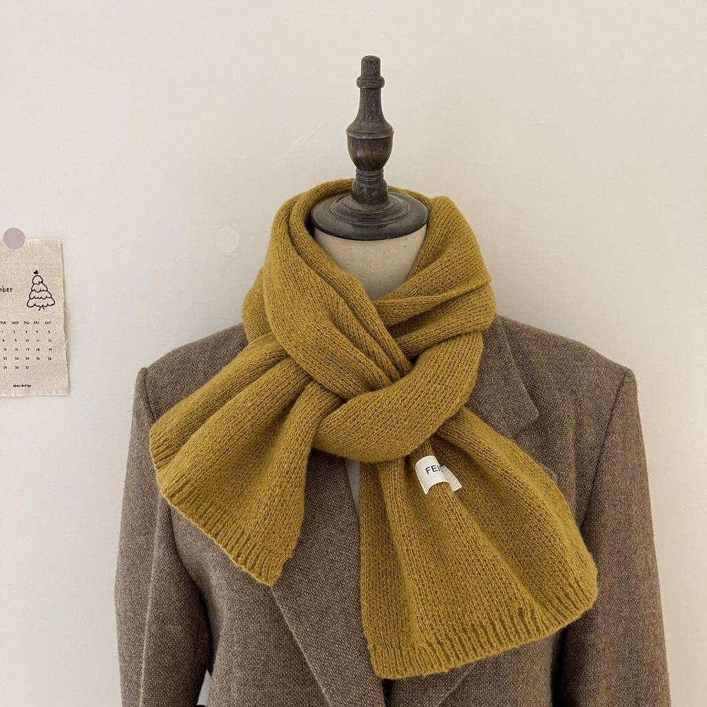 Hick Knitted Snood for Women 160x20cm Warm Winter Neck Warmer Solid Color Cashmere-like Fleece Scarf