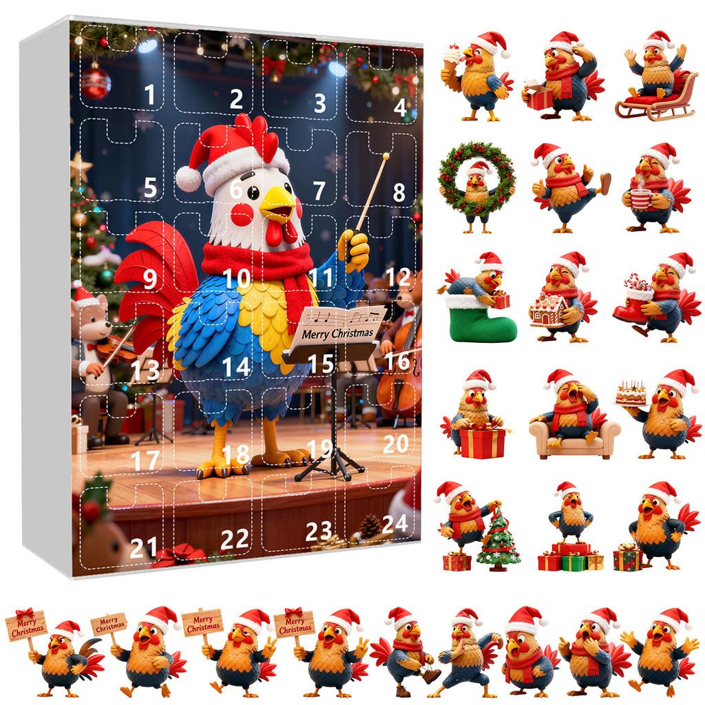 Christmas Countdown Box With Chicken Shaped Acrylic Tree Ornaments For Holiday Decor