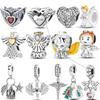Copper Angel Baby Charms Zirconium Heart Shape Angel Wings Dangle Beads Fit Fashion Bracelet Necklace Diy Jewelry Marking