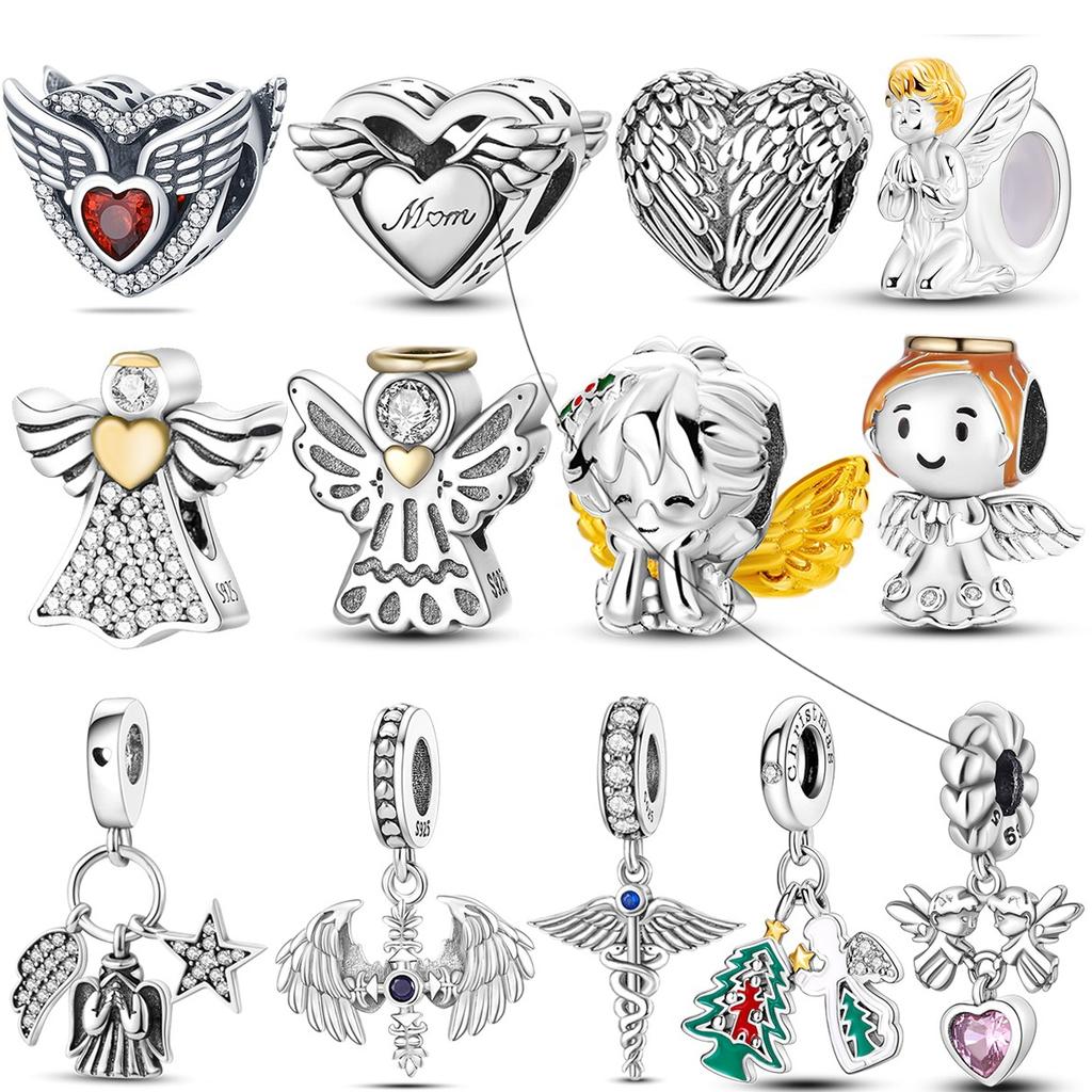 Copper Angel Baby Charms Zirconium Heart Shape Angel Wings Dangle Beads Fit Fashion Bracelet Necklace Diy Jewelry Marking