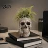 Resin Succulent Planter Gothic Skull with Middle Finger Design, Skeleton Flower Pot Retro Bone Texture Vase for Succulents, Funny Plant Ornament