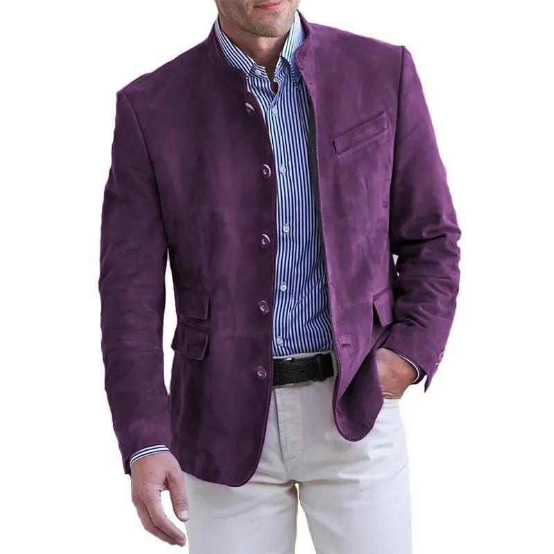 Otoño Invierno Chaqueta Blazer Casual de Ante para Hombre Manga Larga Color Sólido Botón Simple Chaquetas de Moda