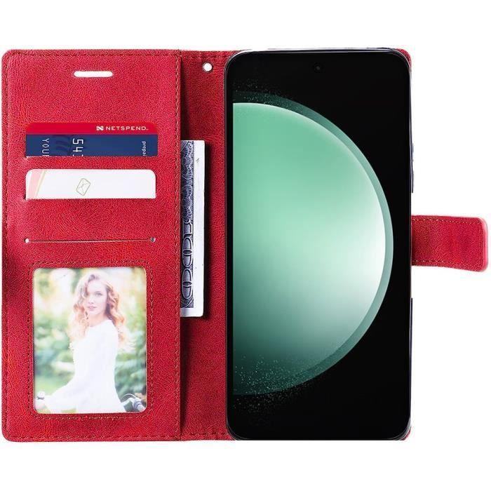 Coque - Samsung - Galaxy S23 FE - Antichoc - Cuir PU Rétro - 2 Verres Trempés