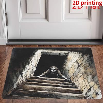 1 pz Tappetino da Porta a Tema Horror Design Spettrale Figura Arrampicante Antiscivolo Durevole Tessuto Non Tessuto Facile da Pulire Stanza Decorazione per la Casa