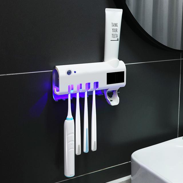 Mengni Solar Energy UV Toothbrush Holder Automatic Toothpaste Squeezer  Wall-mount Toothpaste Dispenser Home Bathroom Accessories белый