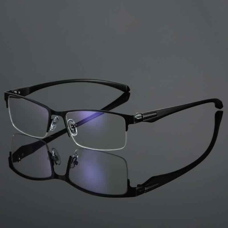 Men's Business Half Frame Myopia Glasses Retro Classic Square Frame Anti Blue Light Near Sight Eyeglasses Finished Eyewear