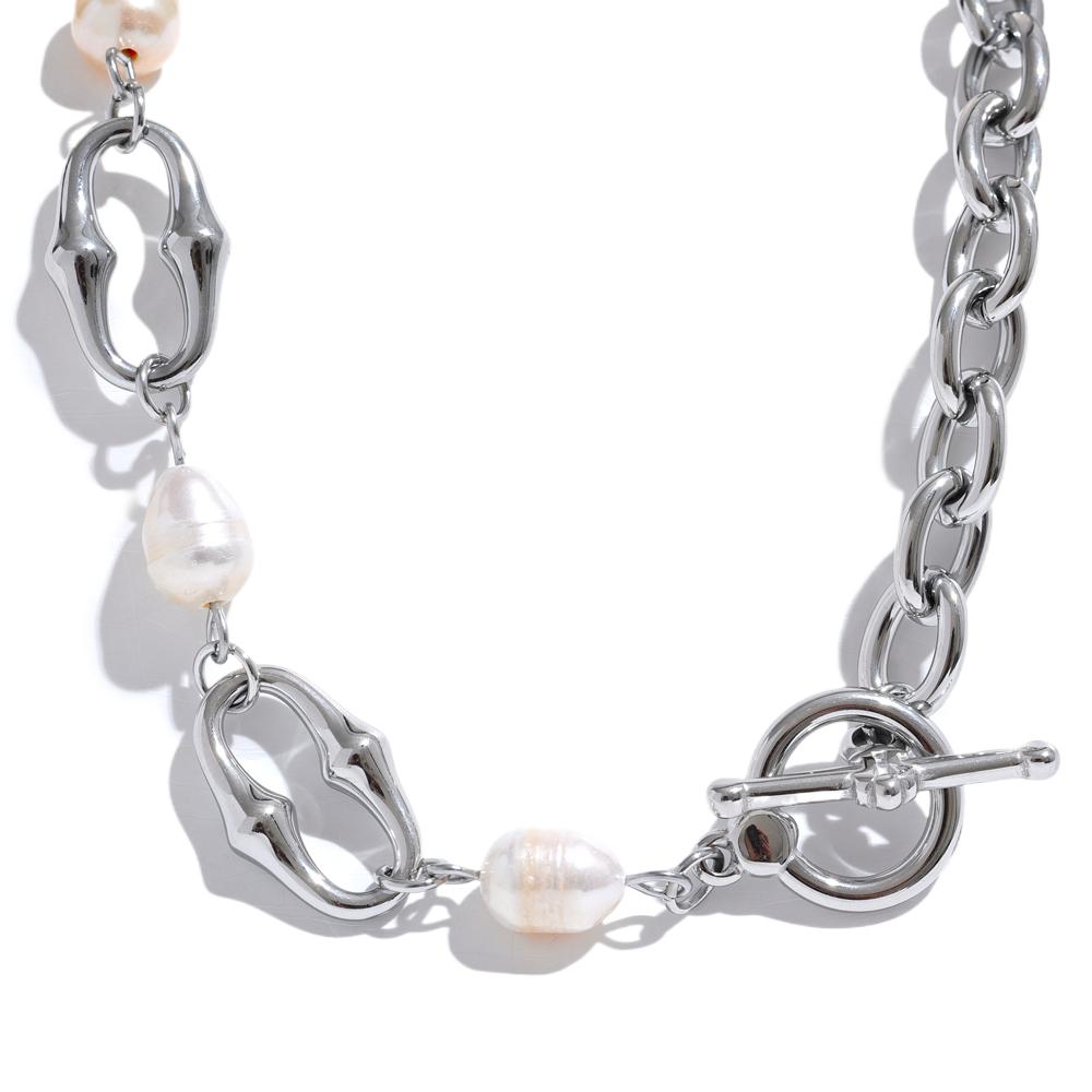 Yhpup 316l Stainless Steel Natural Pearl Chain Toggle-Clasps Bracelet Bangle for Women Elegant Fashion Jewelry Bijoux Waterproof