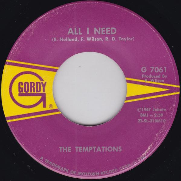 

7inch Record TEMPTATIONS - All I Need G7061 GORDY 1967 US Soul/Funk Used