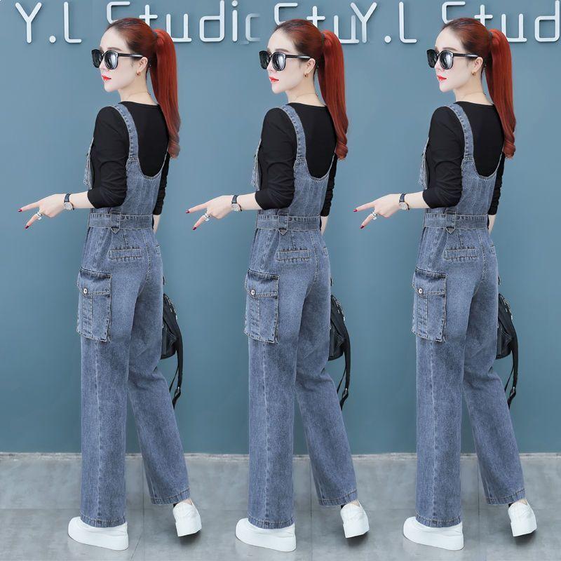 Women's 2026 Spring/Autumn Wide-Leg Denim Overalls & Pants Set