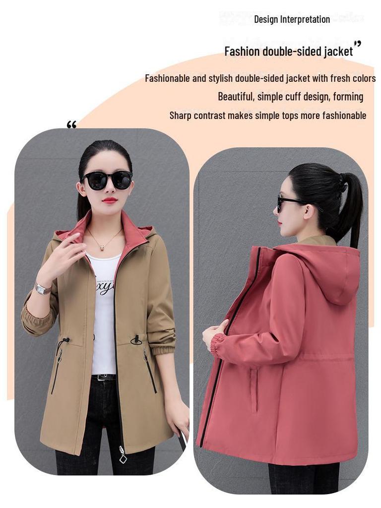 Southeast Asian Women's Double-Sided Windbreaker - Medium/Long, Spring/Autumn 2024 Collection