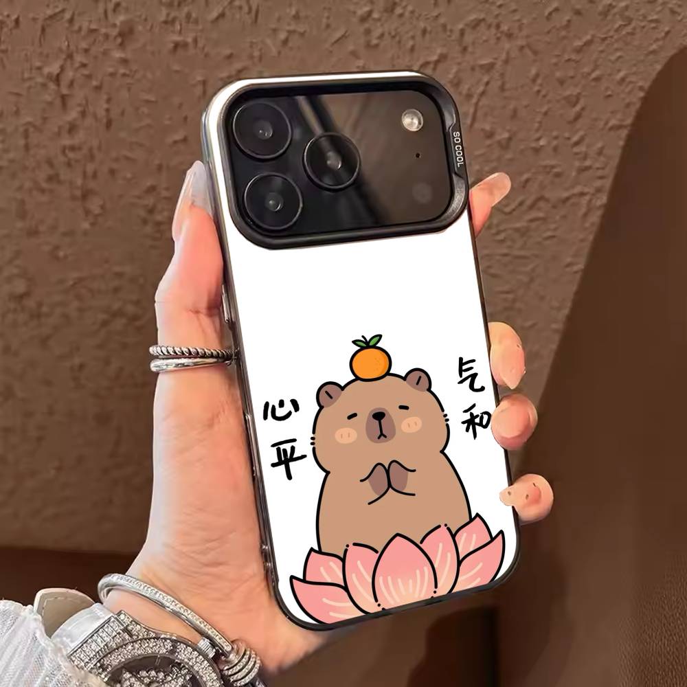 Cute C-Capybara  Phone Case For iPhone 17 16 15 14 13 12 11 Pro Max Plus Silver Candy Matte Cover