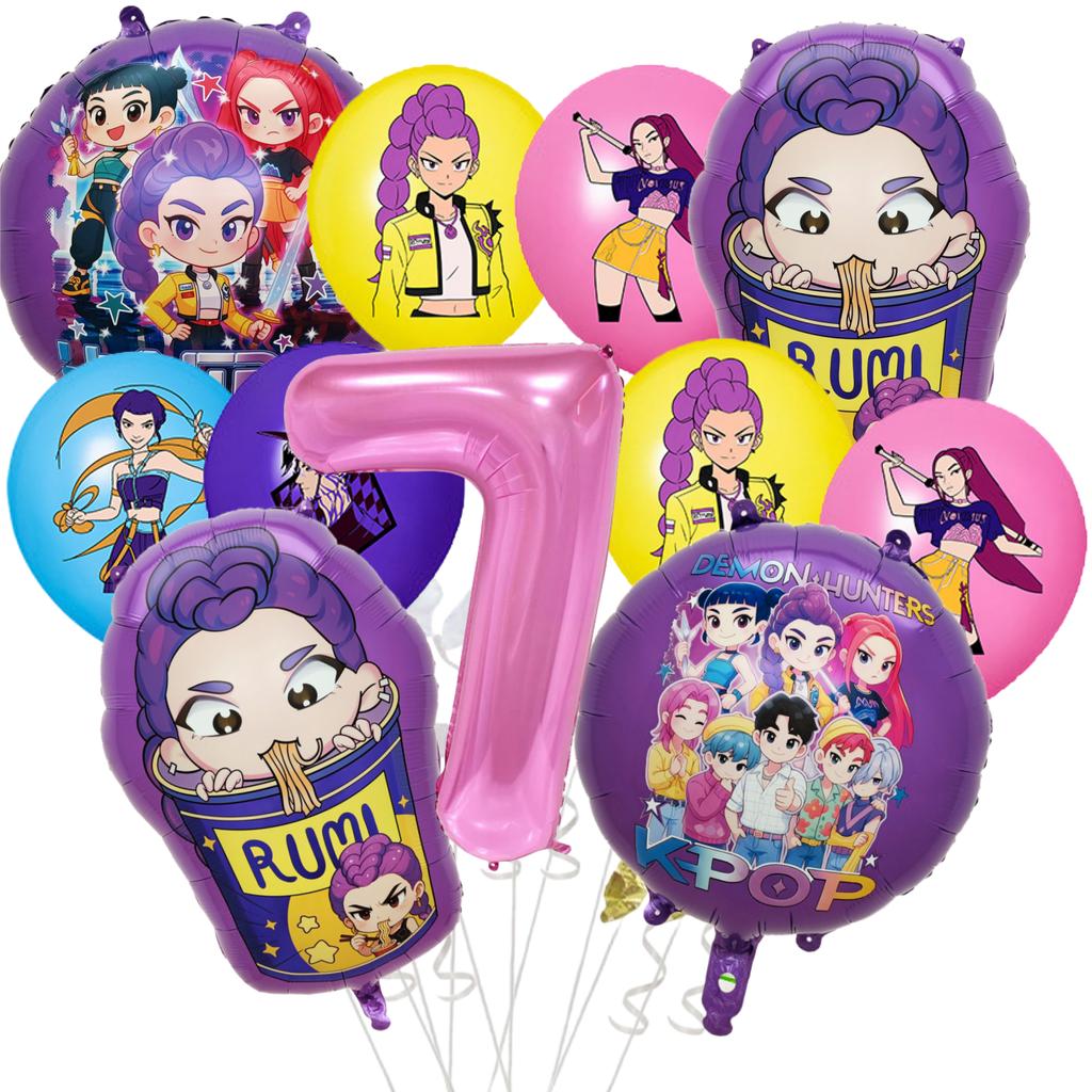 1 sett Kpop Demon Hunters Tema Aluminiumsfolie Lateksballong Barnebursdagsdekorasjon Anime Kpop Anime Festartikler Gaver